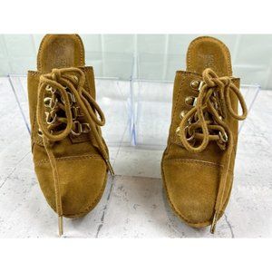 Michael Kors Quincy Clog Women's Tan Suede Leather Platform Shoes Size 6